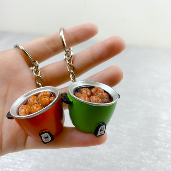 台湾レトロキーホルダー ミニ電鍋 ミニチュア 台湾風煮卵版（茶たまご）（レッド）｜台灣懷舊復古鑰匙圈 電鍋茶葉蛋 紅