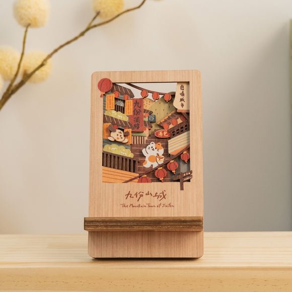 遊木時光 WOOD TIME 台湾ミニ風景 木製スマホスタンド 九份｜台灣微風景木製手機架 九份山城