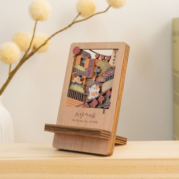 遊木時光 WOOD TIME 台湾ミニ風景 木製スマホスタンド 九份｜台灣微風景木製手機架 九份山城