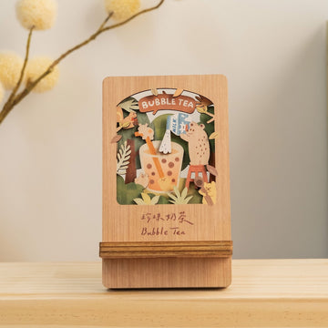 遊木時光 WOOD TIME 台湾ミニ風景 木製スマホスタンド タピオカミルクティー｜台灣微風景木製手機架 珍珠奶茶