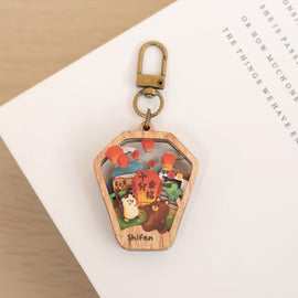 遊木時光 WOOD TIME 台湾ミニ風景 木製キーホルダー 天燈（ランタン）｜台灣微風景木製鑰匙圈 幸福天燈