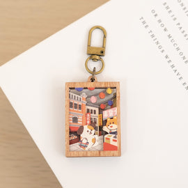 遊木時光 WOOD TIME 台湾ミニ風景 木製キーホルダー 大稻埕の街角（迪化街）｜台灣微風景木製鑰匙圈 大稻埕（迪化街）