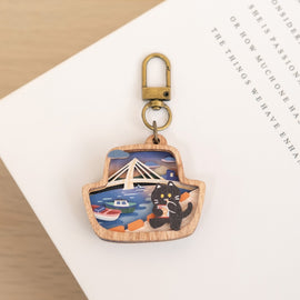 遊木時光 WOOD TIME 台湾ミニ風景 木製キーホルダー 淡水｜台灣微風景木製鑰匙圈 浪漫海景