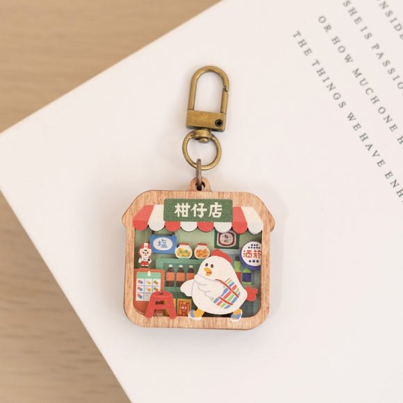 遊木時光 WOOD TIME 台湾ミニ風景 木製キーホルダー 台湾レトロ雑貨店｜台灣微風景木製鑰匙圈 懷舊柑仔店