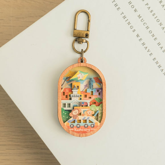 遊木時光 WOOD TIME 台湾ミニ風景 木製キーホルダー 高雄｜台灣微風景木製鑰匙圈 趣遊港都