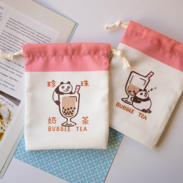 猴子設計 Monkey Design 台湾巾着ポーチ パンダのタピオカミルクティー｜台灣小物袋 珍奶貓熊