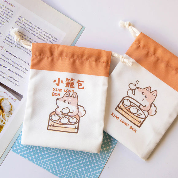 猴子設計 Monkey Design 台湾巾着ポーチ 小籠包×柴犬｜台灣小物袋 小籠包柴
