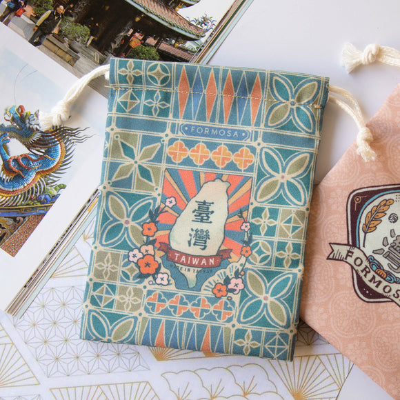 猴子設計 Monkey Design 台湾巾着ポーチ 台湾レトロ窓柄｜台灣小物袋 台灣花窗