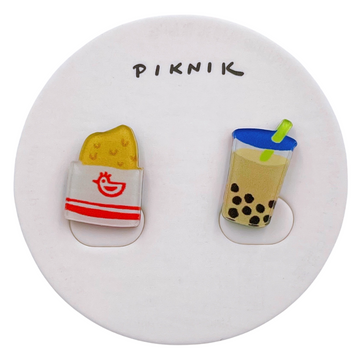 日日野餐 PIKNIK ピンバッジ ジーパイ＋タピオカミルクティー｜日日野餐 PIKNIK 別針（徽章） 台灣文化系列 雞排珍奶好朋友