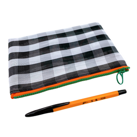 台湾漁師網バッグ地 仕切り付マルチポーチ チェック柄 モノトーン（ブラック・ホワイト）｜茄芷袋拉鍊包 黑白格紋（本体・ファスナーの色はランダム出荷）※ご購入の場合、色の原因で返品・交換は対応不可