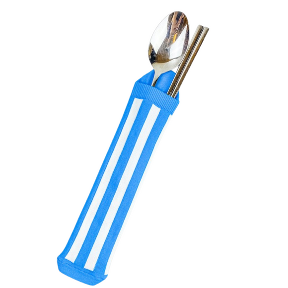 Cosi 台湾 施工現場用 青いストライプ帆布柄 台湾製 携帯用食器収納袋｜臺灣色彩系列 藍白帆布 環保餐具套