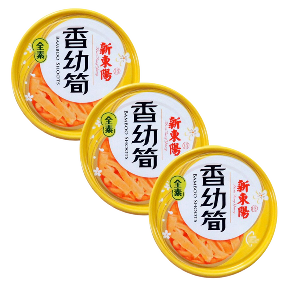 〈3缶セット〉新東陽 ピリ辛口味付け食べるラー油メンマ 缶詰め｜香幼筍 150gx3