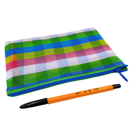 台湾漁師網バッグ地 仕切り付マルチポーチ チェック柄｜茄芷袋拉鍊包 彩格（本体・ファスナーの色はランダム出荷）※ご購入の場合、色の原因で返品・交換は対応不可