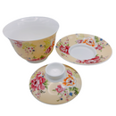 台湾花布（客家花布）柄 茶具 蓋碗（ティーカップ） イェロー｜台灣花布（客家花布）三件式蓋杯（220ml） 黃
