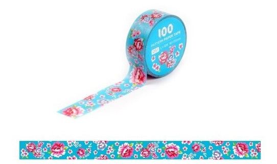 マスキングテープ 台湾花布（客家花布） パターン（青）｜台灣特色紙膠帶 客家花布（藍）15mm x 6m