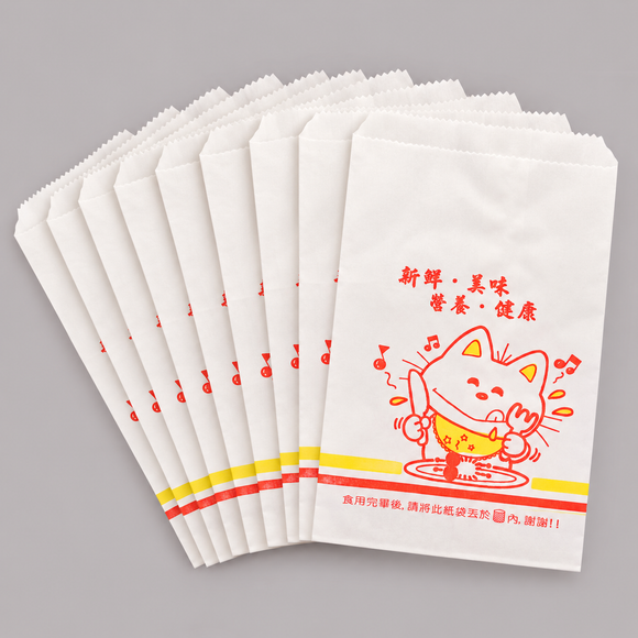 台湾 レトロな耐油紙袋（猫柄・台湾オムレツ／ダンビン用） 10枚セット 駄菓子袋｜蛋餅袋 防油紙袋 10個入