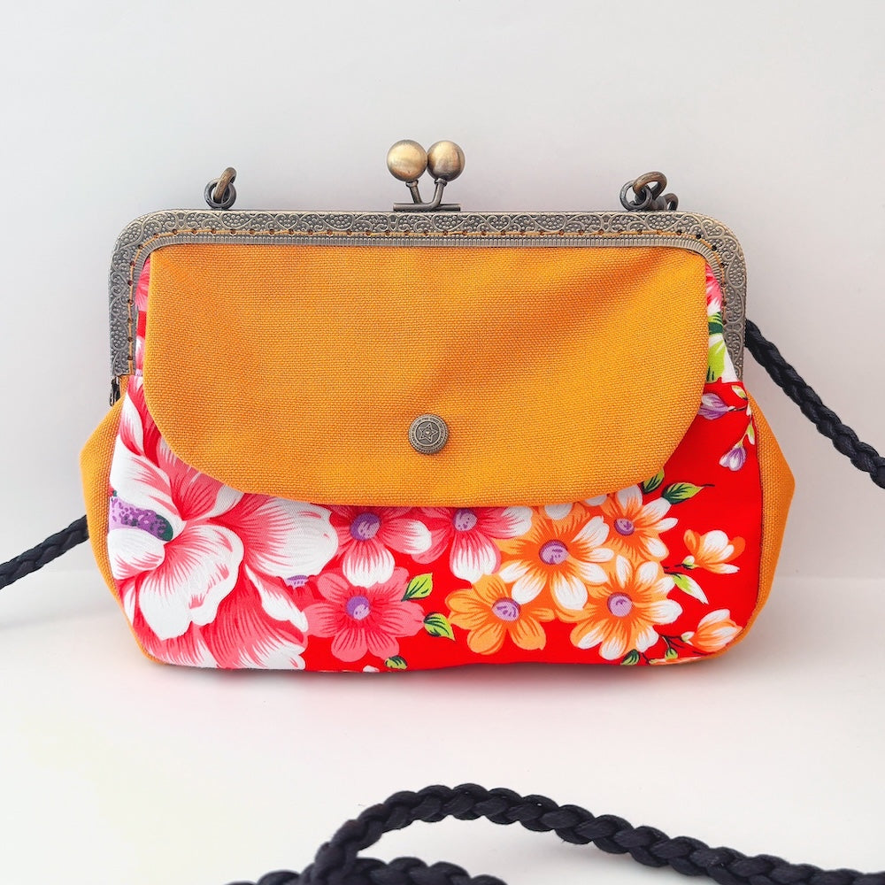 Hakka Rainy 客家花布 がま口ショルダーバッグ（大）｜方形口金肩背包