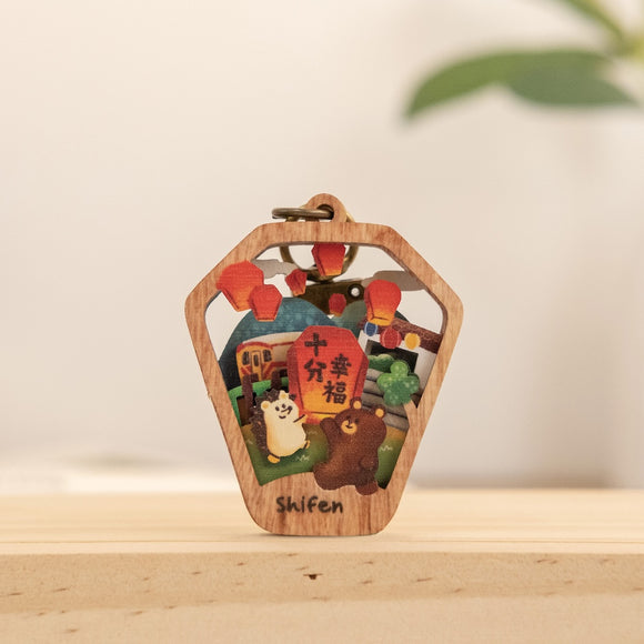 遊木時光 WOOD TIME 台湾ミニ風景 木製キーホルダー 天燈（ランタン）｜台灣微風景木製鑰匙圈 幸福天燈