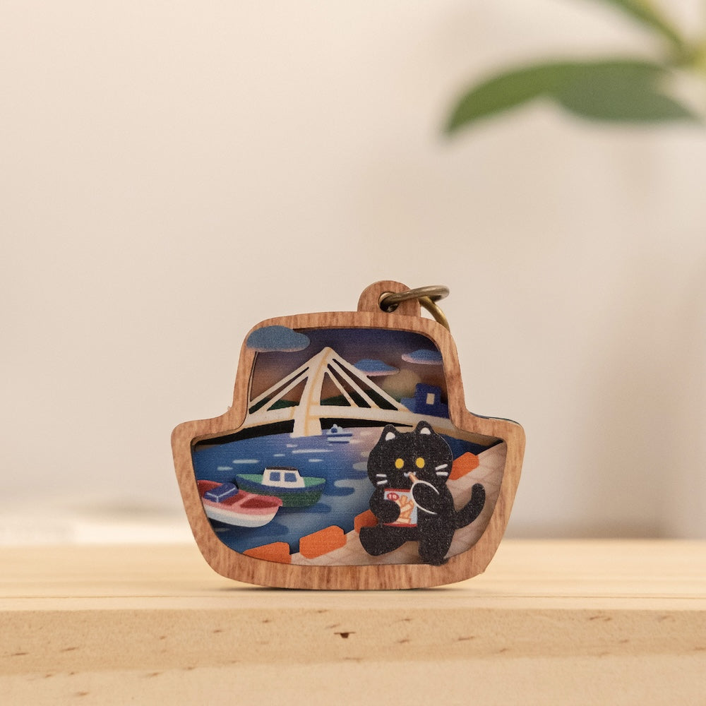 遊木時光 WOOD TIME 台湾ミニ風景 木製キーホルダー 淡水｜台灣微風景