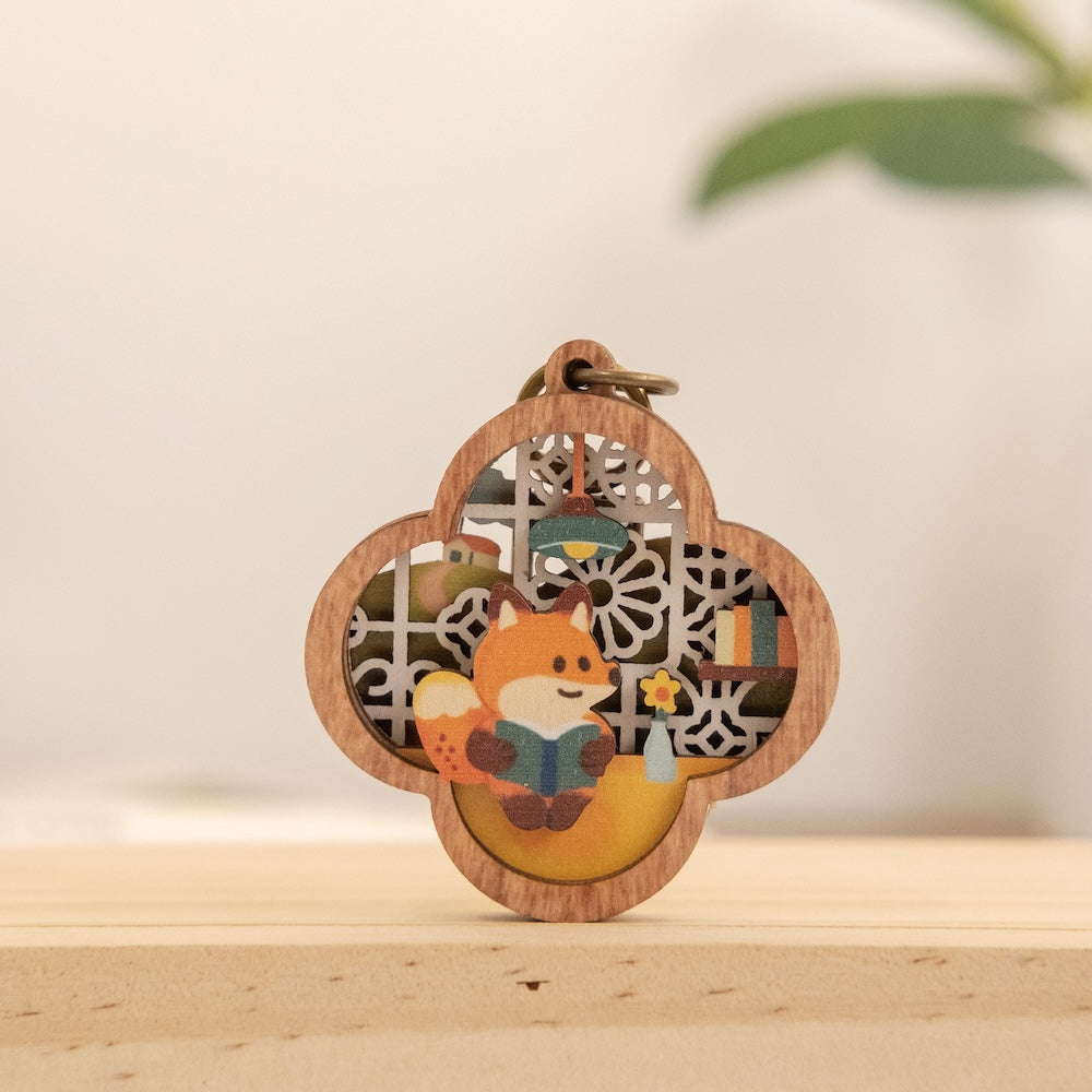 遊木時光 WOOD TIME 台湾ミニ風景 木製キーホルダー レトロな窓ガラス