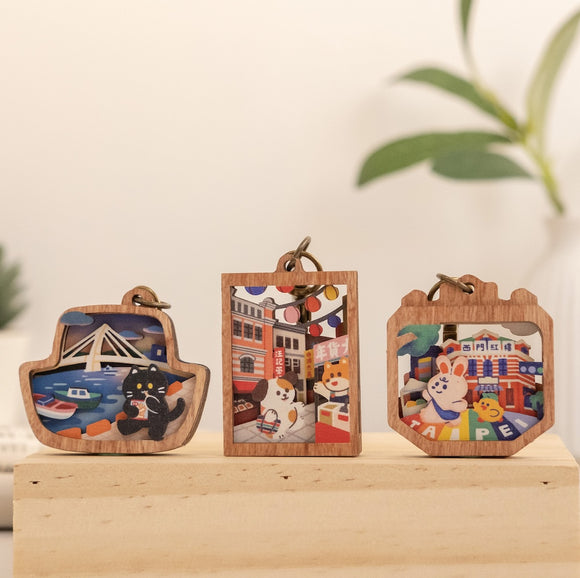 遊木時光 WOOD TIME 台湾ミニ風景 木製キーホルダー ｜台灣微風景木製鑰匙圈