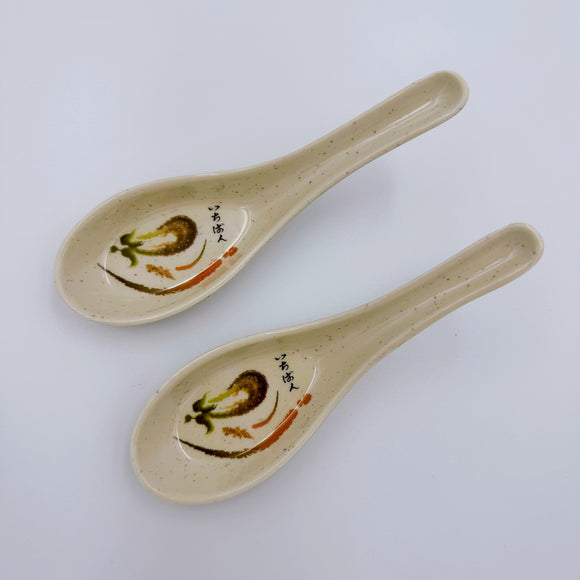 台湾レトロ メラミン製 台湾レンゲ いちばん文字・なす柄｜台灣路邊攤用 美耐皿台式湯匙 一番平假名・茄子