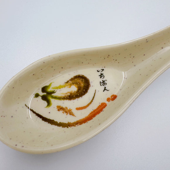 台湾レトロ メラミン製 台湾レンゲ いちばん文字・なす柄｜台灣路邊攤用 美耐皿台式湯匙 一番平假名・茄子