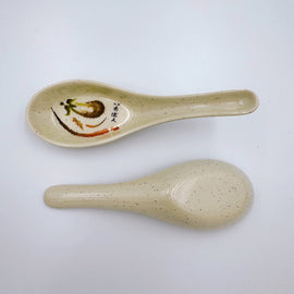 台湾レトロ メラミン製 台湾レンゲ いちばん文字・なす柄｜台灣路邊攤用 美耐皿台式湯匙 一番平假名・茄子