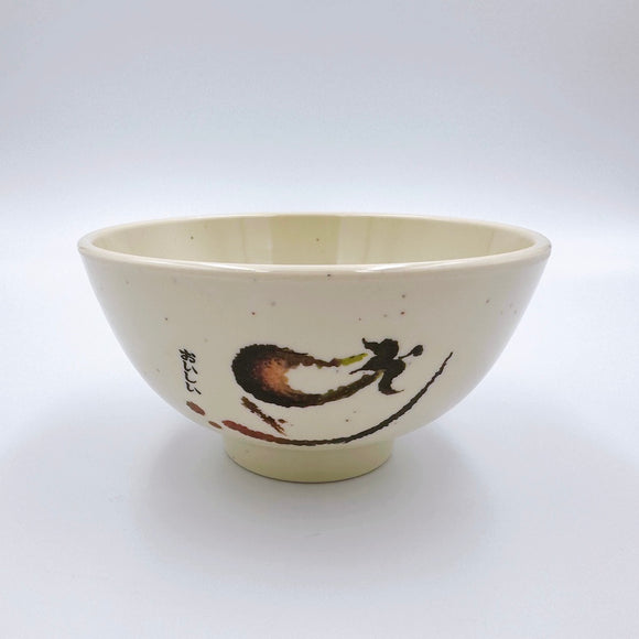 台湾レトロ メラミン製 飯碗 おいしい文字・なす柄｜台灣路邊攤用 美耐皿南京碗 美味・好吃平假名・茄子