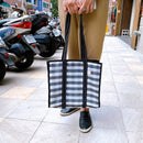 台湾製 チェック柄 モノトーン（ブラック・ホワイト） ファスナー・内ポケット付き 漁師網 ナイロンバッグ トートバッグ (茄芷袋)｜黑白格紋 茄芷袋 A4資料袋 拉鍊款