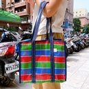 台湾製 ファスナー・内ポケット付き 漁師網 ナイロンバッグ トートバッグ (茄芷袋) 台湾カラー ボーダー｜經典茄芷袋 A4資料袋 拉鍊款