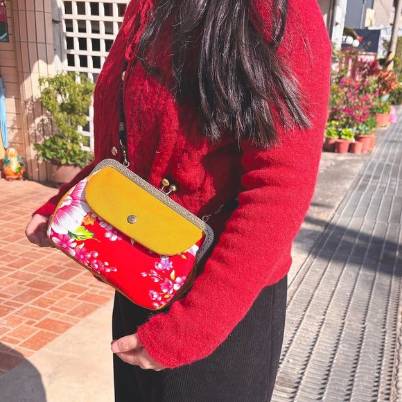 Hakka Rainy 客家花布 がま口ショルダーバッグ（大）｜方形口金肩背包（大）｜台湾花布