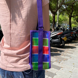 台湾製 漁師網 ナイロンドリンクバッグ（水筒カバー・水筒ホルダー・水筒入れ）肩掛けタイプ パープル｜茄芷袋飲料袋 紫 肩背式