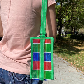 台湾製 漁師網 ナイロンドリンクバッグ（水筒カバー・水筒ホルダー・水筒入れ）肩掛けタイプ グリーン｜茄芷袋飲料袋 綠 肩背式