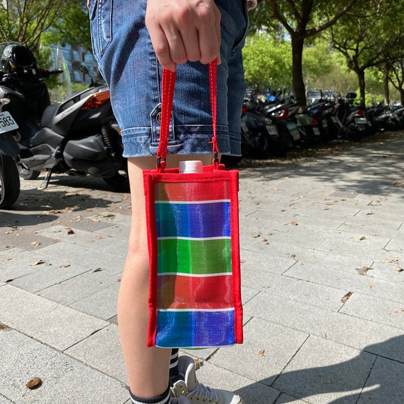 台湾製 漁師網 ナイロンドリンクバッグ（水筒カバー・水筒ホルダー・水筒入れ）手提げタイプ レッド｜茄芷袋飲料袋 紅 手提式