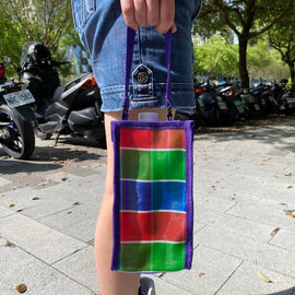 台湾製 漁師網 ナイロンドリンクバッグ（水筒カバー・水筒ホルダー）手提げタイプ パープル｜茄芷袋飲料袋 紫 手提式