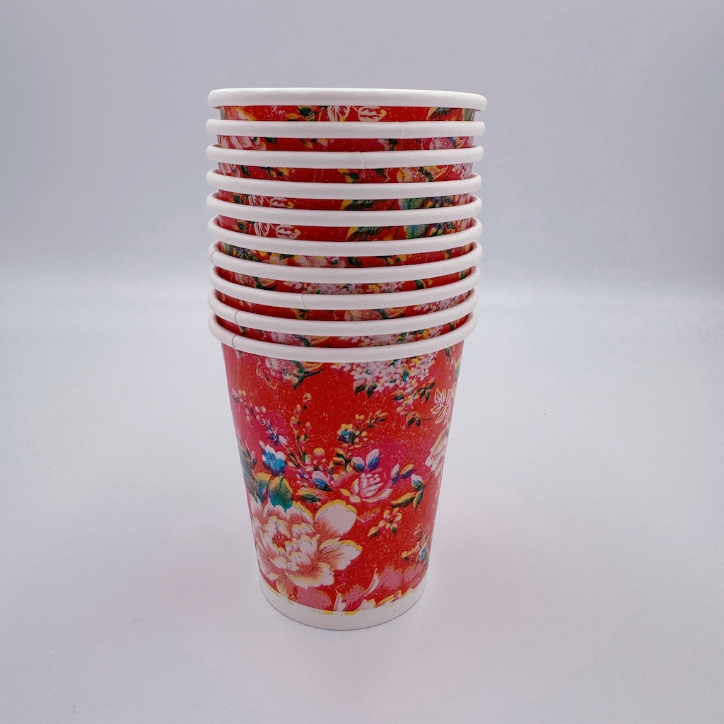 台湾 客家花布柄 紙コップ 10個入セット（台湾花布）｜台灣客家花布