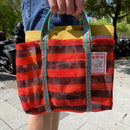 台湾製 ボーダー柄（ブラック・レッド）漁師網 ナイロンバッグ (茄芷袋)｜XSサイズ｜紅黑條紋 茄芷袋