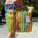 台湾製 縦ストライプ柄（イエロー・グリーン・レッド）漁師網 ナイロンバッグ (茄芷袋)｜XSサイズ｜綠黃紅直條紋 茄芷袋