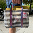 台湾製 モノトーンボーダー（ブラック・グレー）漁師網 ナイロンバッグ (茄芷袋)｜XSサイズ｜黑灰條紋款 茄芷袋（金獅牌）