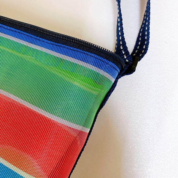 台湾製 漁師網 ナイロンバッグ (茄芷袋) 台湾カラー ボーダー ショルダーバッグ｜茄芷袋 斜背包（小書包）