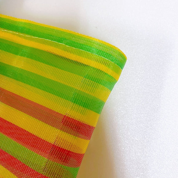 台湾製 ボーダー柄（イエロー・グリーン・レッド） 漁師網 ナイロンバッグ (茄芷袋) ショルダーストラップタイプ｜Mサイズ｜綠黃紅條紋 茄芷袋 肩背款