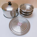 電鍋用ステンレス製 高蓋・蒸皿（重ね鍋）セット（高蓋セット）｜加高電鍋蓋５件組 (6.10.11.15人分・Mサイズ・Lサイズ適合) 蒸方便