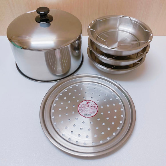 電鍋用ステンレス製 高蓋・蒸皿（重ね鍋）セット（高蓋セット）｜加高電鍋蓋５件組 (6.10.11.15人分・Mサイズ・Lサイズ適合) 蒸方便