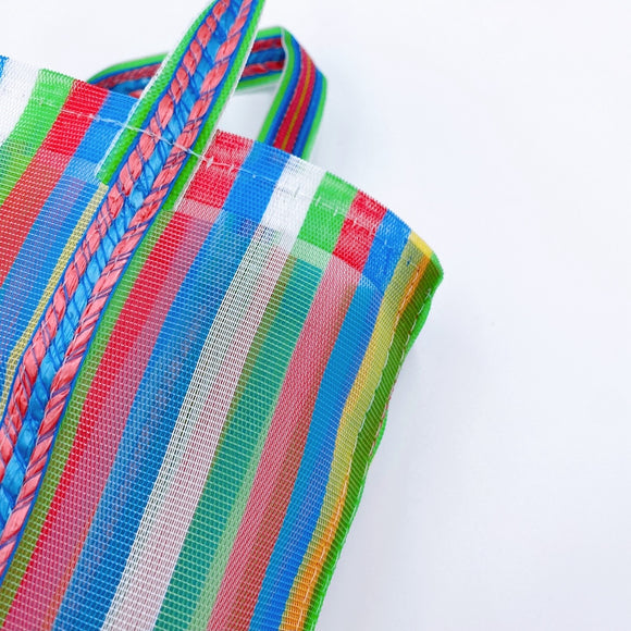 台湾製 縦細ストライプ柄（5色）漁師網 ナイロンバッグ (茄芷袋)｜XSサイズ｜5色細條直紋 茄芷袋