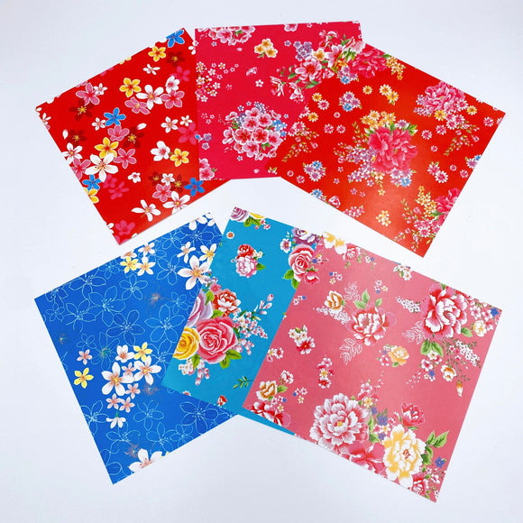 台湾花布 客家花布 折り紙 おりがみ 折り紙用 （大）｜客家花布摺紙 15x15cm（6種類柄各4枚・合計24枚入り）
