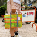 台湾製 ボーダー柄（イエロー・グリーン・レッド）漁師網 ナイロンバッグ (茄芷袋)｜Sサイズ｜綠黃紅條紋 茄芷袋