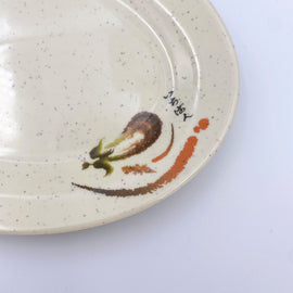 台湾レトロ メラミン製 冷菜用楕円皿 いちばん文字・なす柄｜台灣路邊攤用 美耐皿腰只盤 一番平假名・茄子