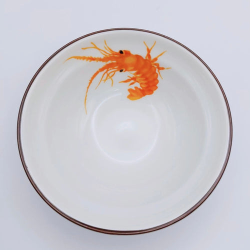レトロ可愛い 大同磁器 海老わん 飯碗 直径12.7cm｜大同磁器 4.5吋 天井淺碗（龍蝦）