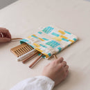 印花楽 巾着ポーチ 鉄窓花タイル ライムオレンジ｜束口小物袋 鐵花窗磚牆 萊姆橙黃